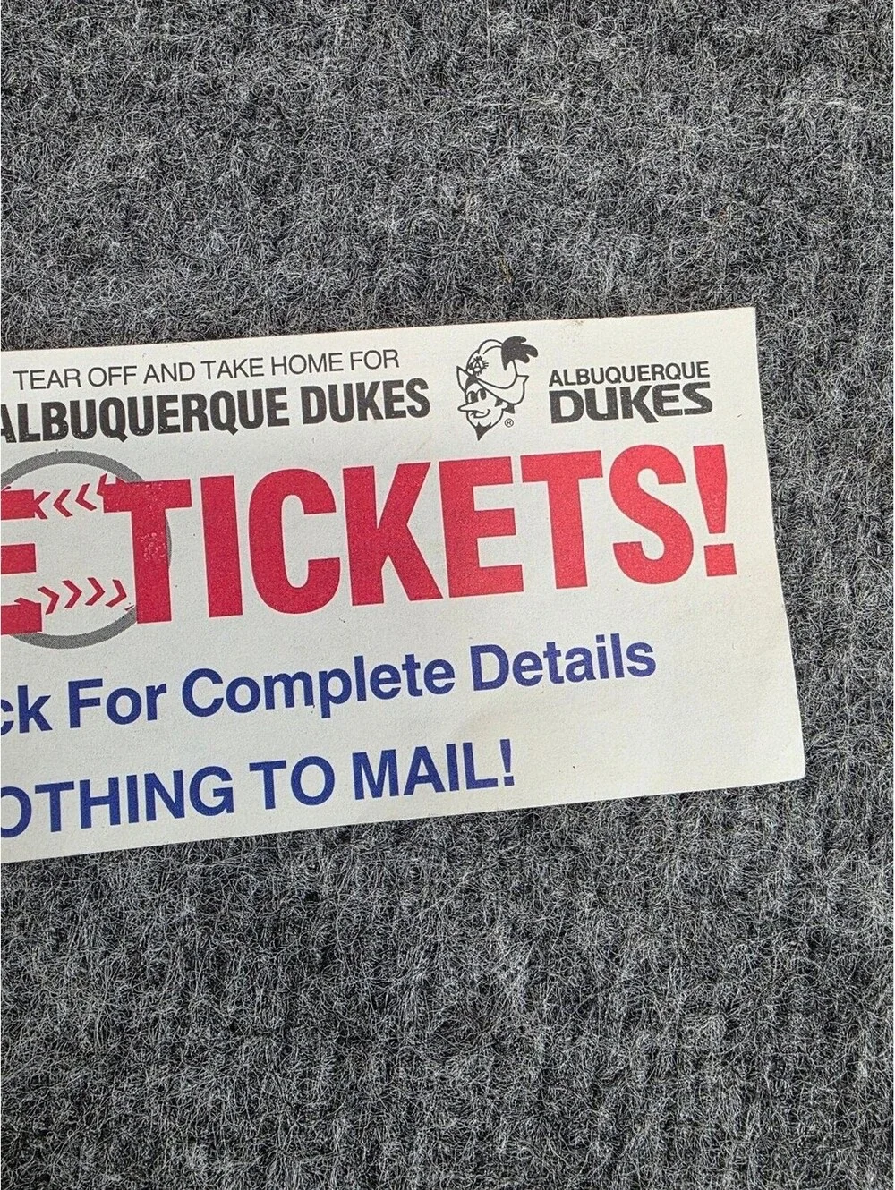 Albuquerque Dukes 1991 Free Ticket Promo Baseball Ephemera